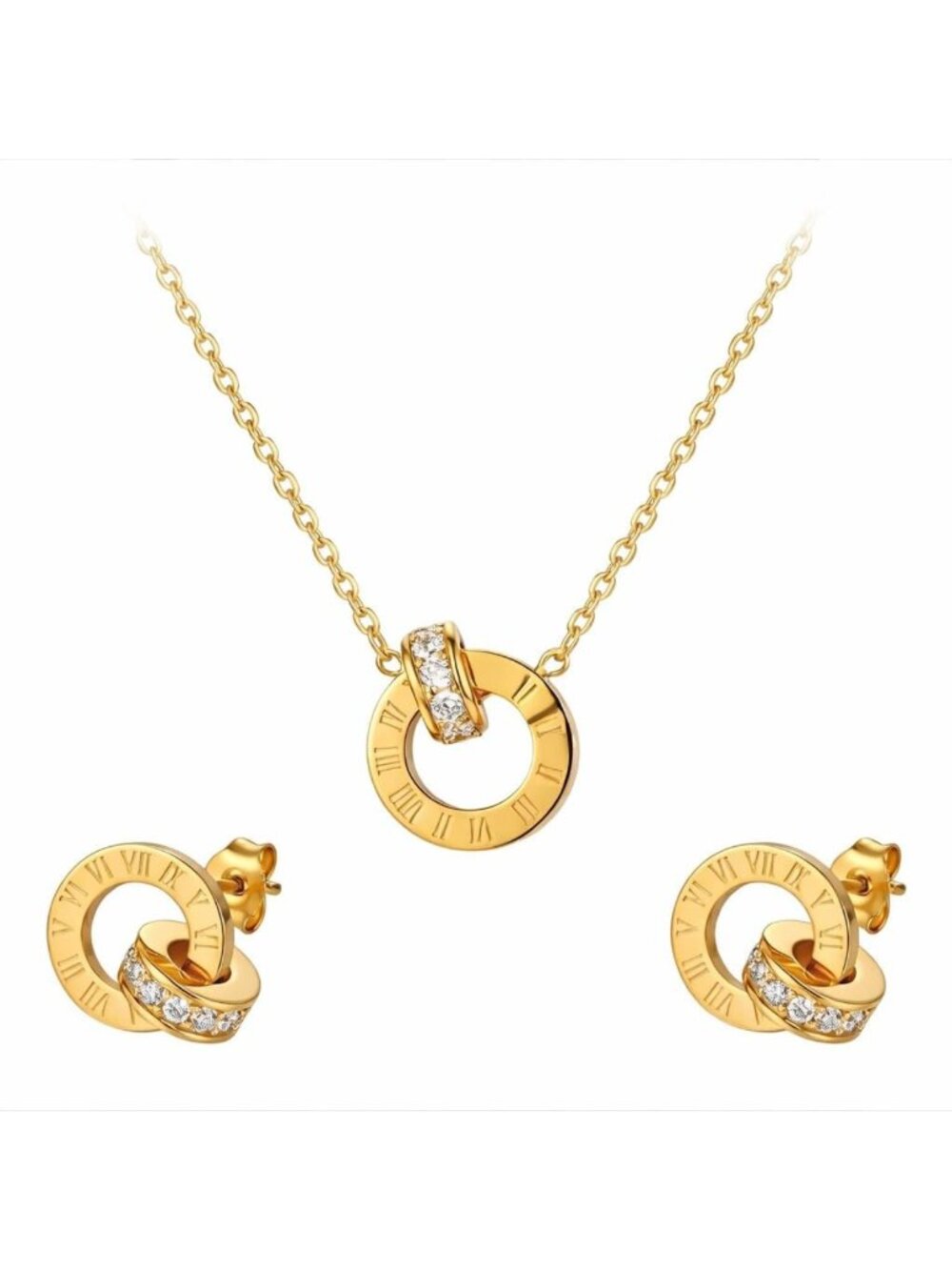 Dainty Gold Necklace & Earring Set for Women - 18K Plated, Crystal Accents, Gift